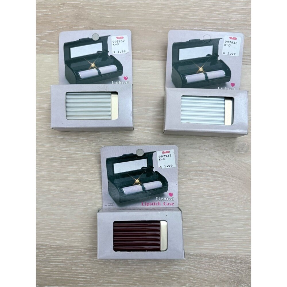 Bundle (3) VTG 80s Lighted Lipstick Case NOS Deadstock Retro Vanity Art Deco